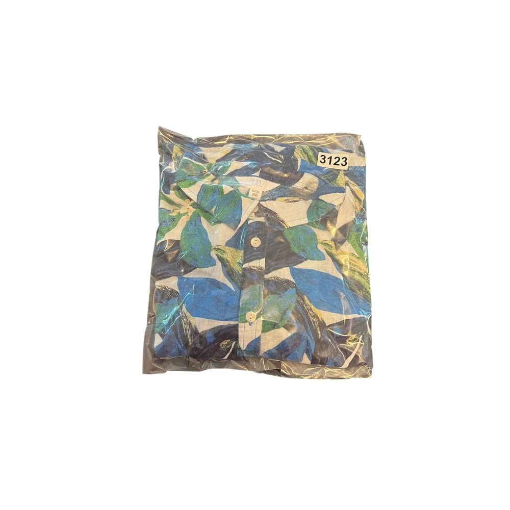 Time and Tru Womens XXXL 22 Blue Green Tropical Floral‎ Linen Blend Button Shirt